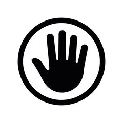 Obraz premium A Bold Black and White Graphic Hand Stop Icon within a Circle for Safety and Prevention