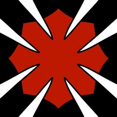 red star, burst shape, illustration.