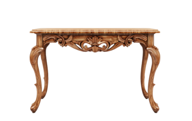 Antique ornate carved wooden console table isolated on white background