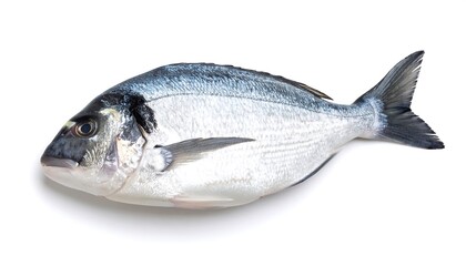 Obraz premium Fresh with raw sea bream fish isolated on white background, and ready for cooking.