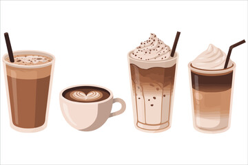Blended hot and iced coffee drinks vector artwork