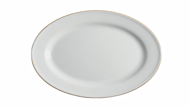 luxurious oval porcelain dinner plate with sleek design and elegant gold rim, perfect for upscale dining experiences