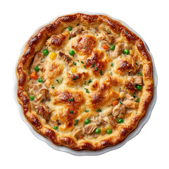 Savory Chicken Pot Pie with a Golden Brown Crust and Colorful Vegetables Topped with a Creamy Sauce