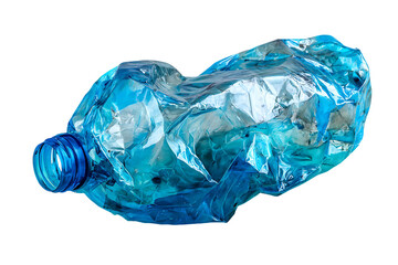 Crushed blue plastic bottle. Recycling, waste, pollution concept.