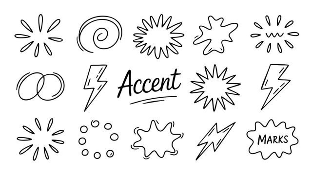 Doodle accents and marks vector illustration set, hand drawn design elements for decoration and emphasis needs silhouette