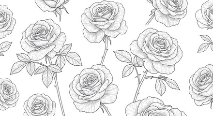 Black and white rose floral pattern seamless background design