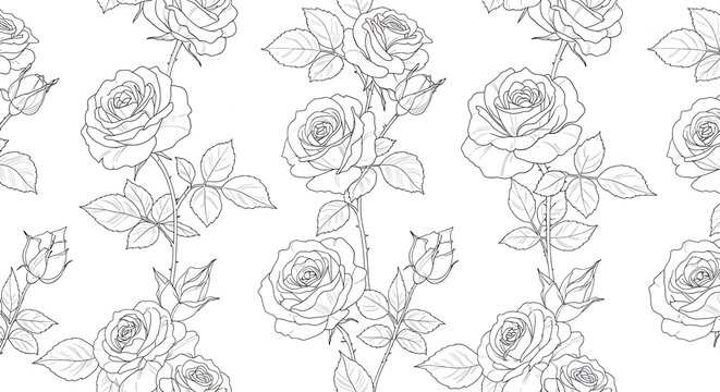 Black and white rose pattern seamless floral design