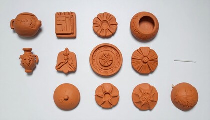 Collection of handmade earthenware clay objects, embodying art and tradition
