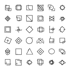 A collection of thirty six geometric shapes including squares circles triangles and diamond variations design 100
