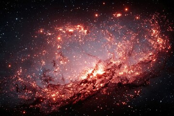 Fototapeta premium Red infinity galaxy illustration with stars and galaxies, deep space particle sci-fi background design element