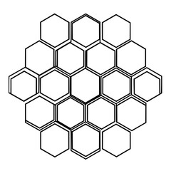 A collection of hexagons arranged in a honeycomb pattern with a black outline on a white background design