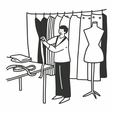 tailor measuring fabric black and white clip art preview