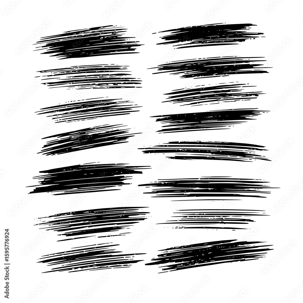 Fototapete collection of fourteen black brush strokes arranged in two columns on a white background space for t