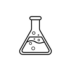 Simple outline of a flask with bubbles isolated on a white background