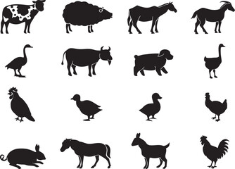Farm Animal Silhouette Icons Set  Premium Vector Collection