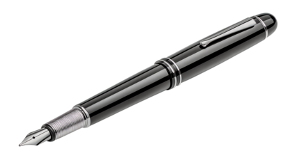 a sleek fountain pen with a polished nib and a com transparent background