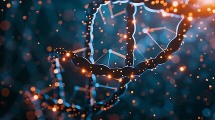 DNA strand in a scientific illustration: A detailed rendering of a DNA strand, shimmering with intricate molecular structures and a vibrant visual representation of life's fundamental building blocks. - Powered by Adobe