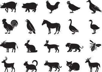 Obraz premium Farm Animal Silhouette Icons Set Premium Vector Collection