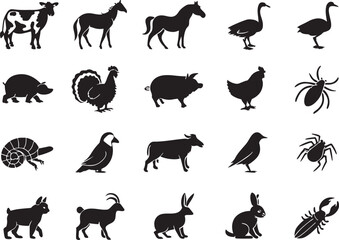 Fototapeta premium Farm Animal Silhouette Icons Set Premium Vector Collection