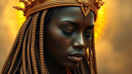 Majestic Goddess with Golden Halo and Braided Hair