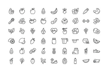 Outline Icons Representing Healthy Food Fitness and Sustainability for Wellness