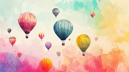 Fototapeta premium Fantasy sky filled with colorful watercolor balloons
