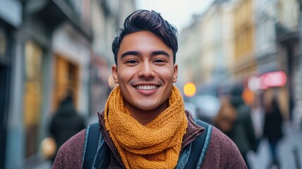 Portrait of smiling young man in urban street setting
