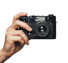 Fototapeta premium Hand holding vintage camera isolated transparent