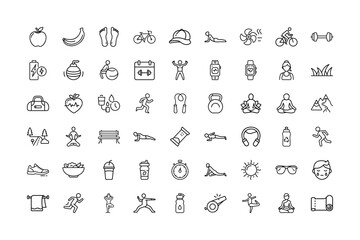 Collection of Fitness Health and Wellness Icons in Black and White