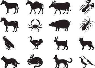 Obraz premium Farm Animal Silhouette Icons Set Premium Vector Collection