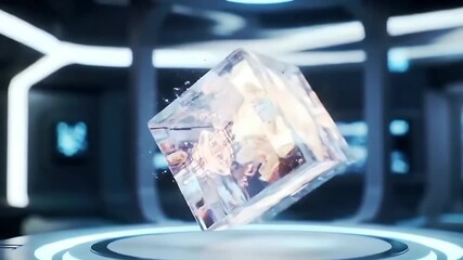 Futuristic Holographic Cube Animation — Digital Technology Visualization - Powered by Adobe