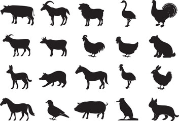 Obraz premium Farm Animal Silhouette Icons Set Premium Vector Collection