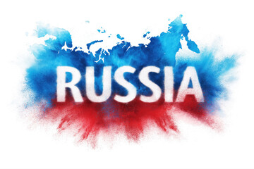 map of Russia in colors of the Russian flag on a white isolated background. Patriotic tourist banner template with the inscription Russia