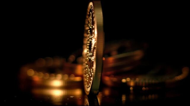 Close-up view of a bitcoin coin representing the mainstream adoption of cryptocurrency in the modern digital economy. Bitcoin Gold Close-Up &ndash; Animated Video Version