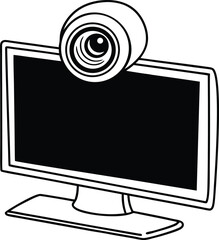 Webcam on Monitor Silhouette Icon, Video Call Setup