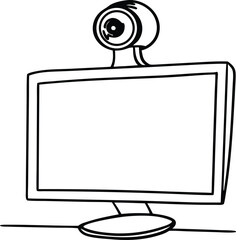 Webcam on Monitor Silhouette Icon, Video Call Setup