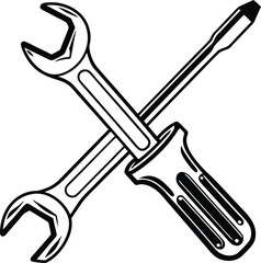Wrench and Screwdriver Silhouette Icon, Repair Tools Symbol