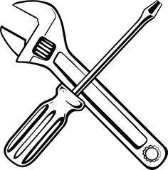 Wrench and Screwdriver Silhouette Icon, Repair Tools Symbol