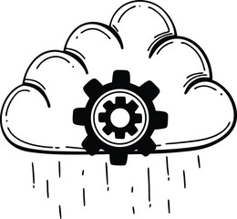 Cloud Services Silhouette Icon, Cloud Computing and Settings
