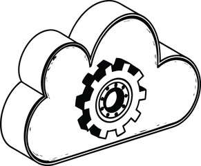 Cloud Services Silhouette Icon, Cloud Computing and Settings