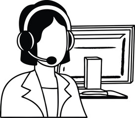 Customer Support Icon Silhouette with Headset