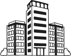 Office Building Icon Silhouette, Corporate Tower