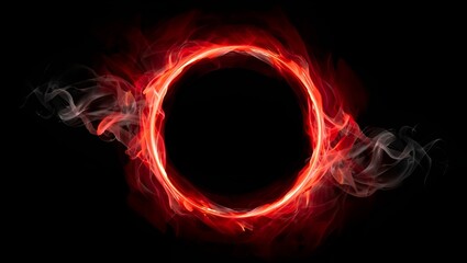 Fiery circle of red light on a black background conveys power and energy in an abstract style.