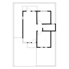 Black and White floor plan of a modern unfurnished house for your design. Suburban house vector blueprint. Architectural background.