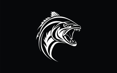 Obraz premium Aggressive Fish Logo Tribal Fishing, Sport, Marine Tattoo Design