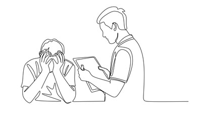 Depressed Man with Hands on Face in Therapy Session Line Art