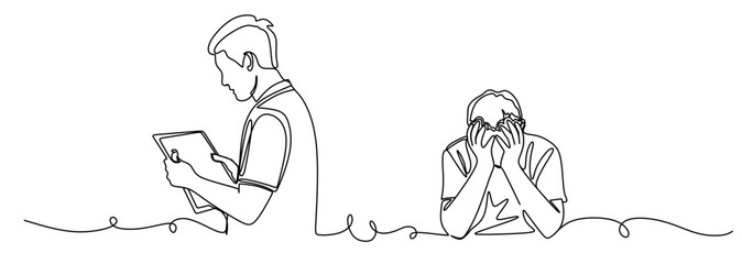 Depressed Man with Hands on Face in Therapy Session Line Art