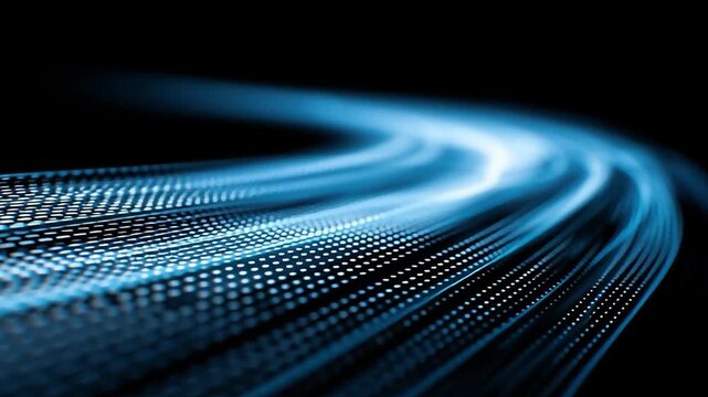 Abstract Blue Light Streaks on Black Background - Data Flow Visualization