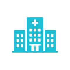Blue hospital building icon isolated on a white background, medical facility