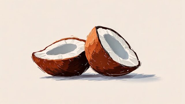 Two halves of a coconut, hand-drawn style